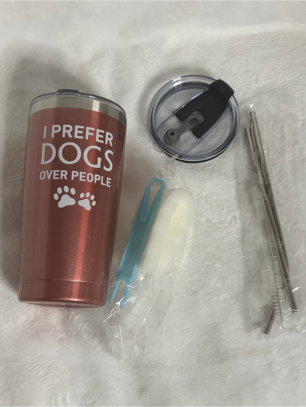 ⚡️Insulated Tumbler Hot Iced Coffee Cold Drink Rose Gold Prefer Dogs Over People
